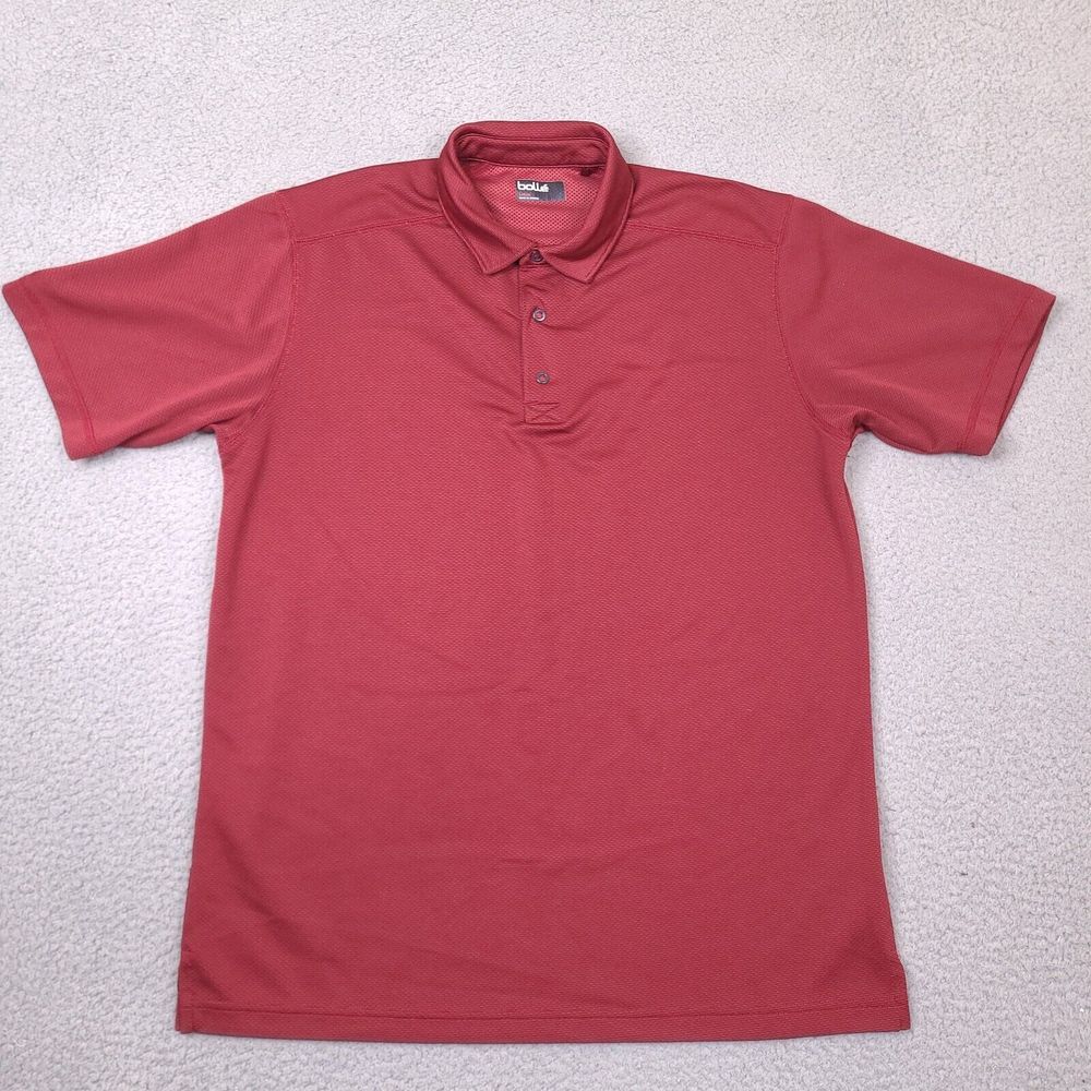 Bolle Golf Polo Shirt Mens Large Burgundy Red‎ Snap Button Performance
